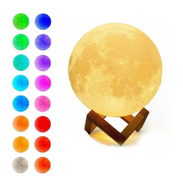 Lampara Veladora Luna 3d Con Base Madera 13cms Rgb Táctil Lampara Veladora Luna 3d Con Base Madera 13cms Rgb Táctil