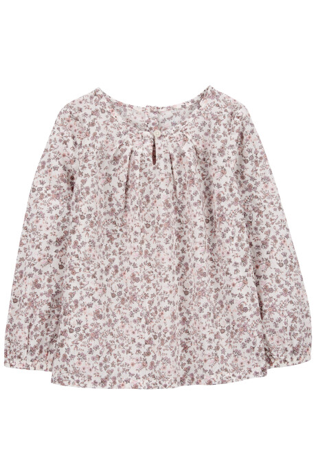 Blusa de algodón, con volado, diseño floral Sin color