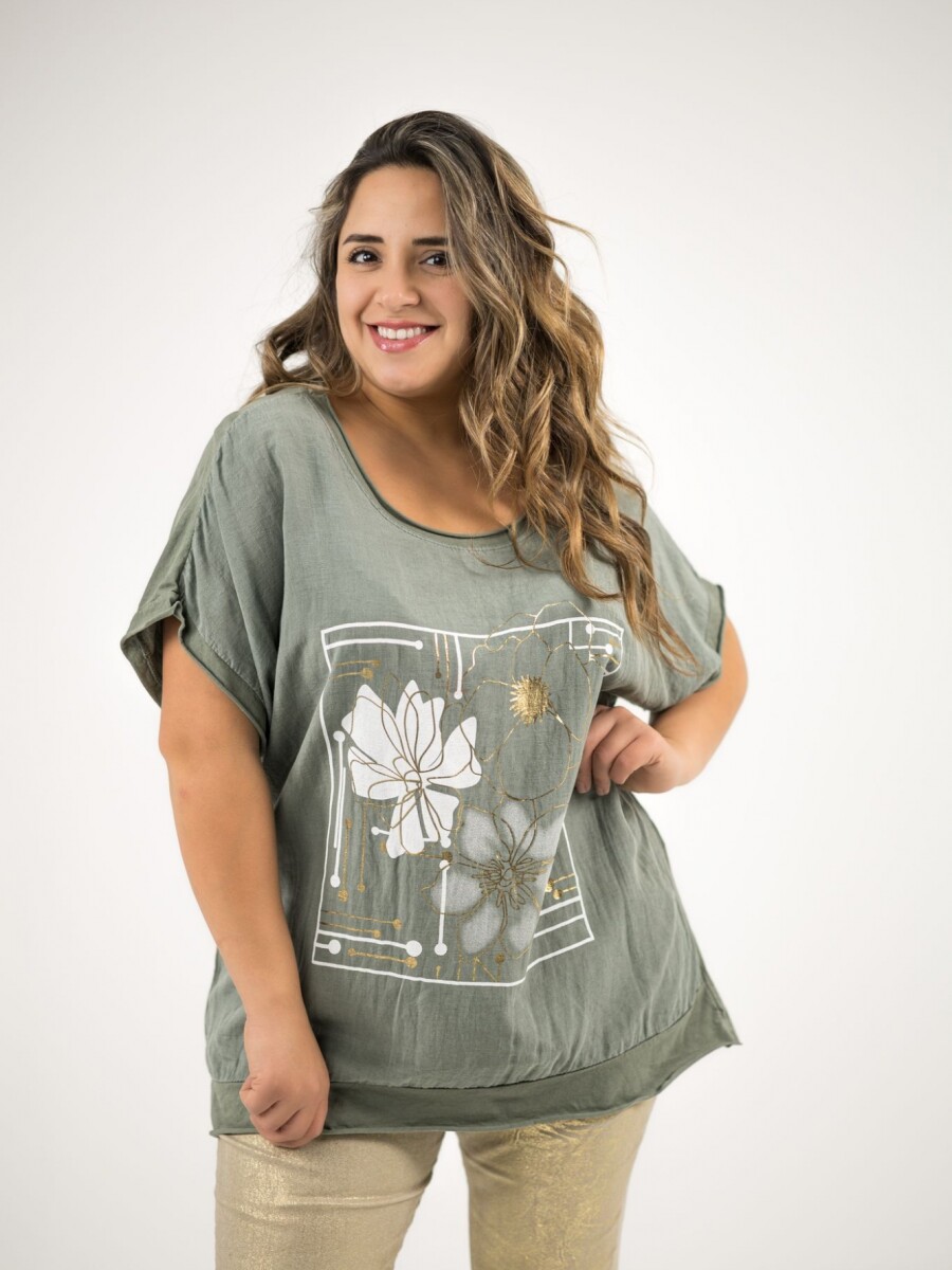 Blusa de algodón y lino Verde