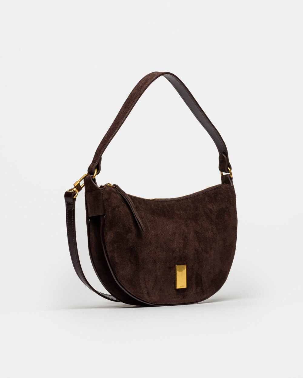 Cartera al Hombro Lua En Cuero Gamuza Marron