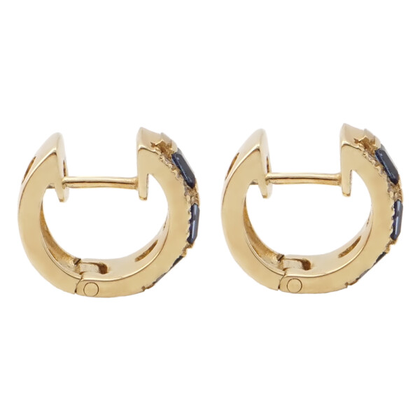 Caravanas Carré de oro amarillo 18k. con brillantes y zafiros Caravanas Carré de oro amarillo 18k. con brillantes y zafiros