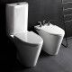 JUEGO DE LOZA BLANCO,INODORO DESCARGA A 25 CM, MOCHILA,TAPA Y BIDET PARA GRIFERIA BIMANDO LINEA MARINA MARCA FERRUM BLANCO