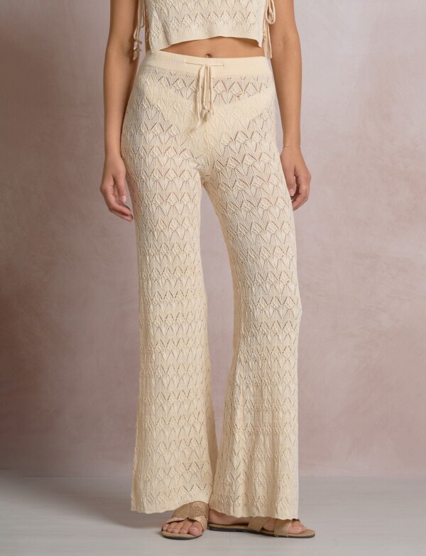 Pantalón Boho Calado Acampanado BEIGE