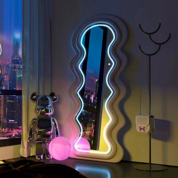 Espejo Ondulado Con Luz Led Led-m-01 ROSADO