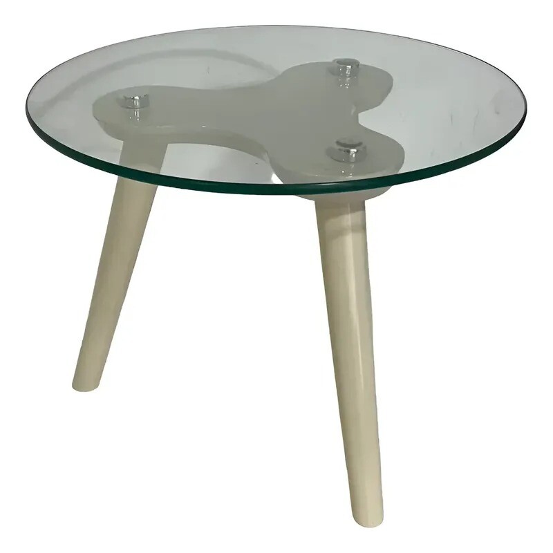 Mesa lateral baja color crema. Tapa de vidrio Mesa lateral baja color crema. Tapa de vidrio