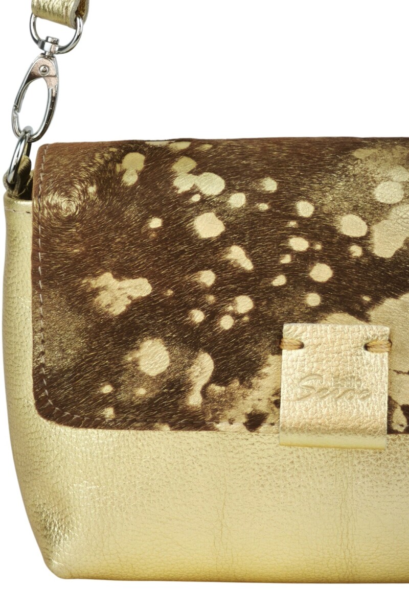 Morral con solapa combinado chico Dorado