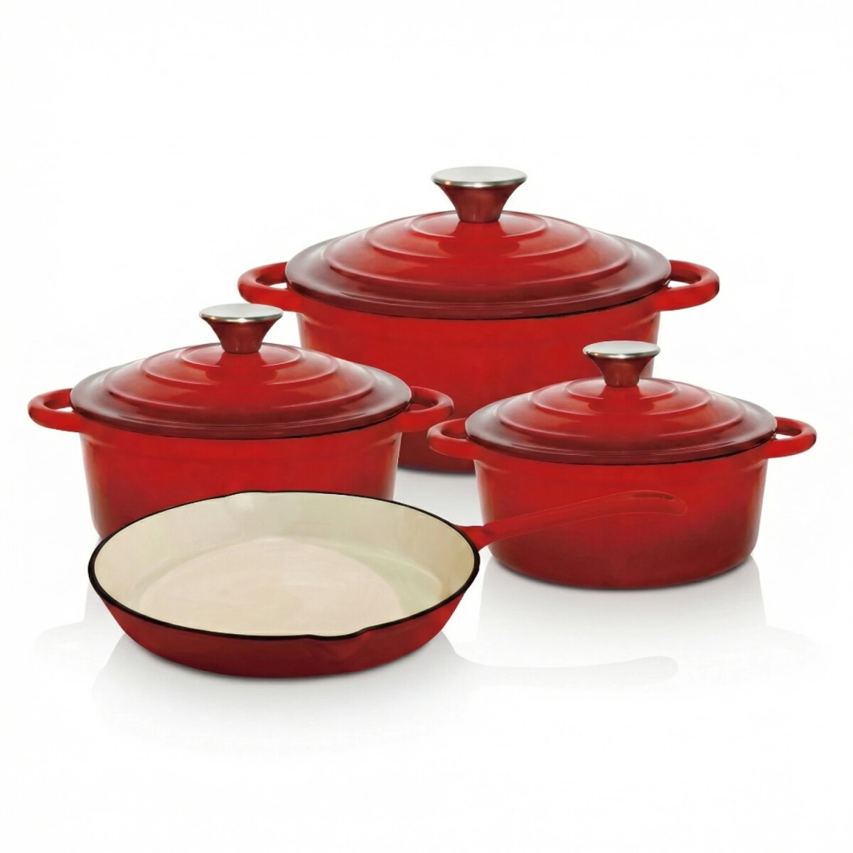 Juego Ollas Hierro Fundido Esmaltado 7 Piezas - ROJO 