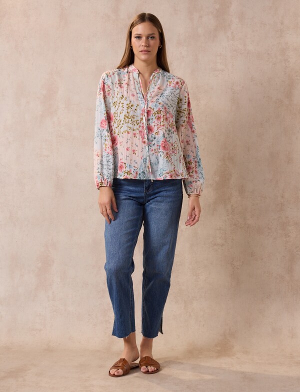 Blusa Gasa Plisada ROSA/MULTI