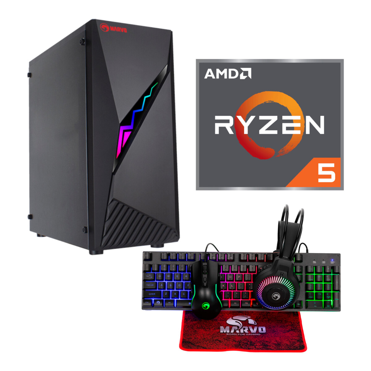 Pc Gamer Marvo Ryzen 5 5600 16GB 256GB Hdd Luces 