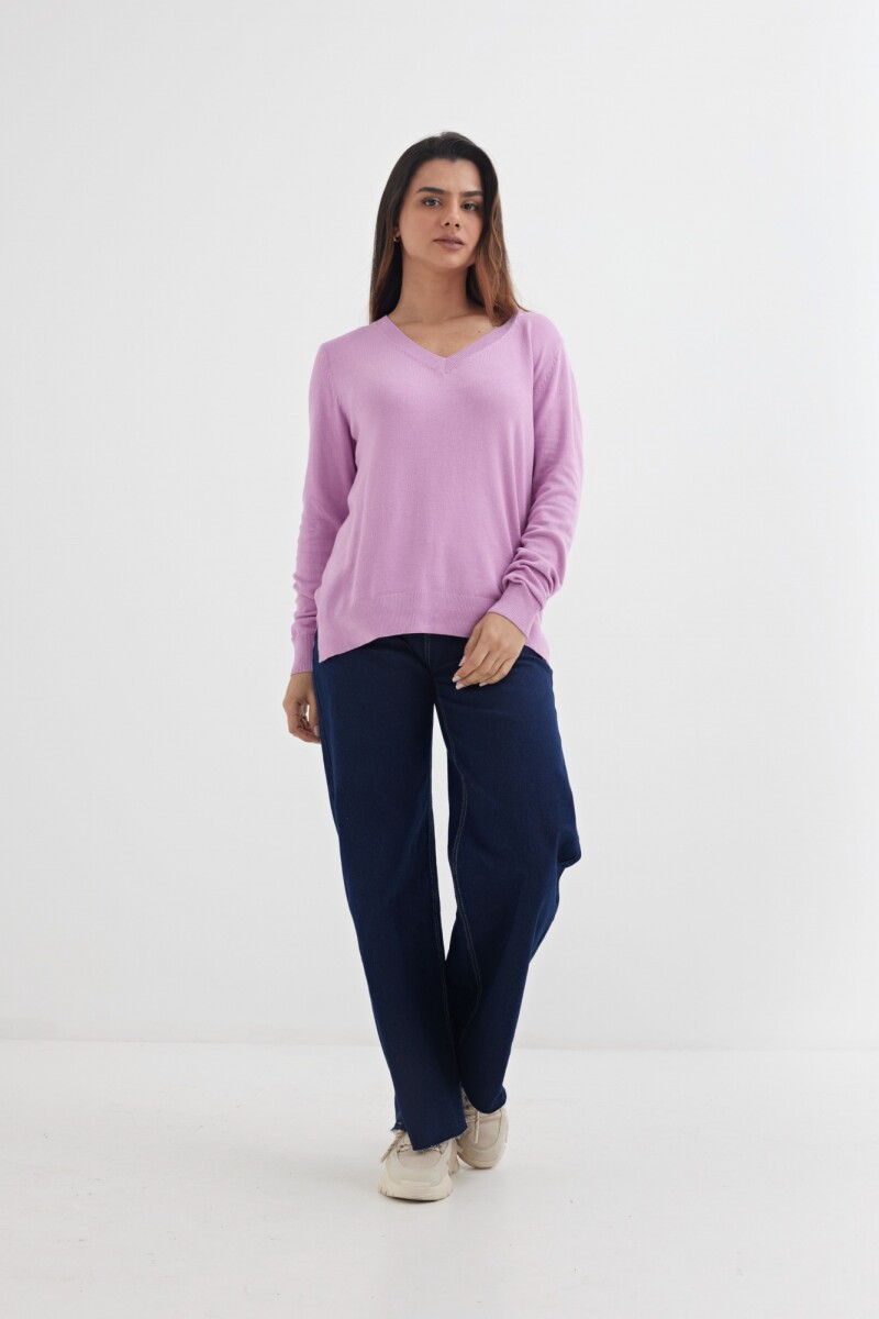 Sweater escote en V liso LILA