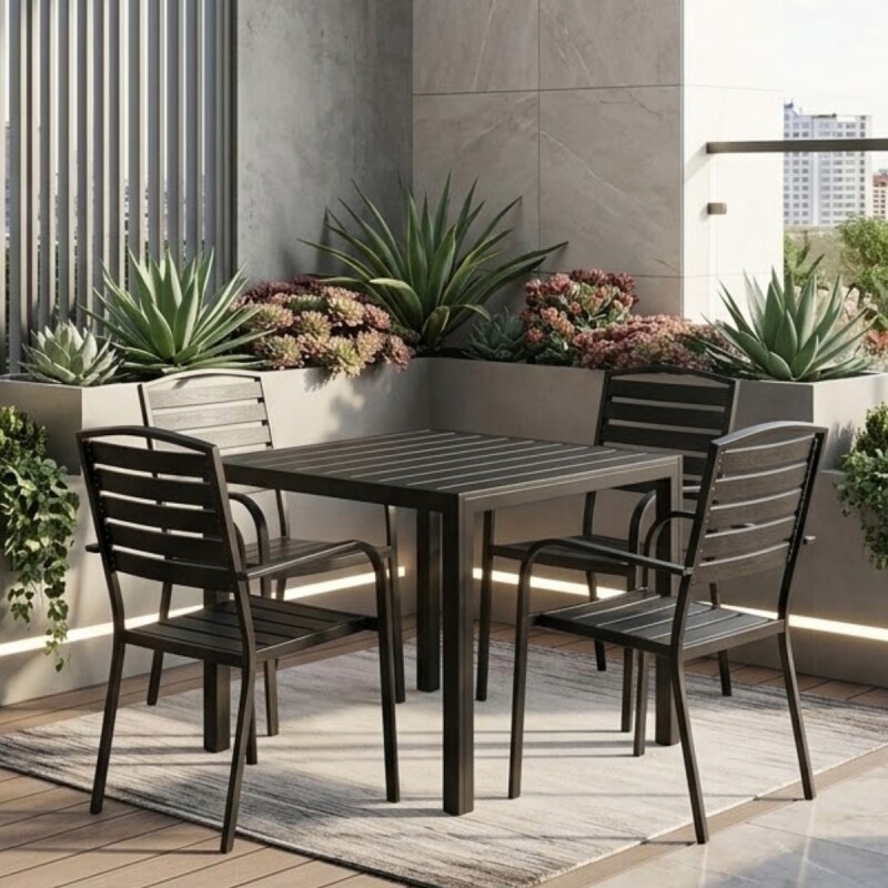 JGO MESA CUAD DE JARDIN NEGRO 5PZAS Unica