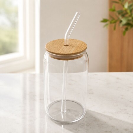 VASO CON SORBITO DE VIDRIO Y TAPA BAMBU 400ML VASO CON SORBITO DE VIDRIO Y TAPA BAMBU 400ML
