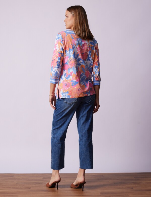 Blusa Algodon Flores MULTI/AZUL
