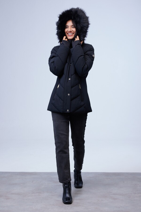 Campera Abrigo Faux Fur NEGRO