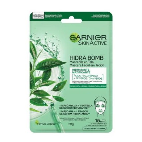 GARNIER MASCARILLA EN TELA HIDRA BOMB HIDRATANTE MATIFICANTE ACIDO HIALURONICO + TÉ VERDE GARNIER MASCARILLA EN TELA HIDRA BOMB HIDRATANTE MATIFICANTE ACIDO HIALURONICO + TÉ VERDE