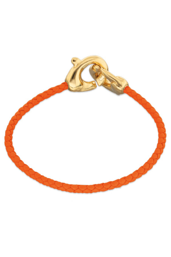 PULSERA DE CUERO NARANJA CON MOSQUETÓN ENTRELAZADO BAÑADO EN ORO 18K Pulsera
