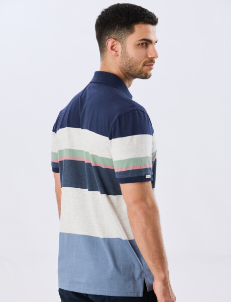 REMERA POLO RAYADA JERSEY Azul Oscuro