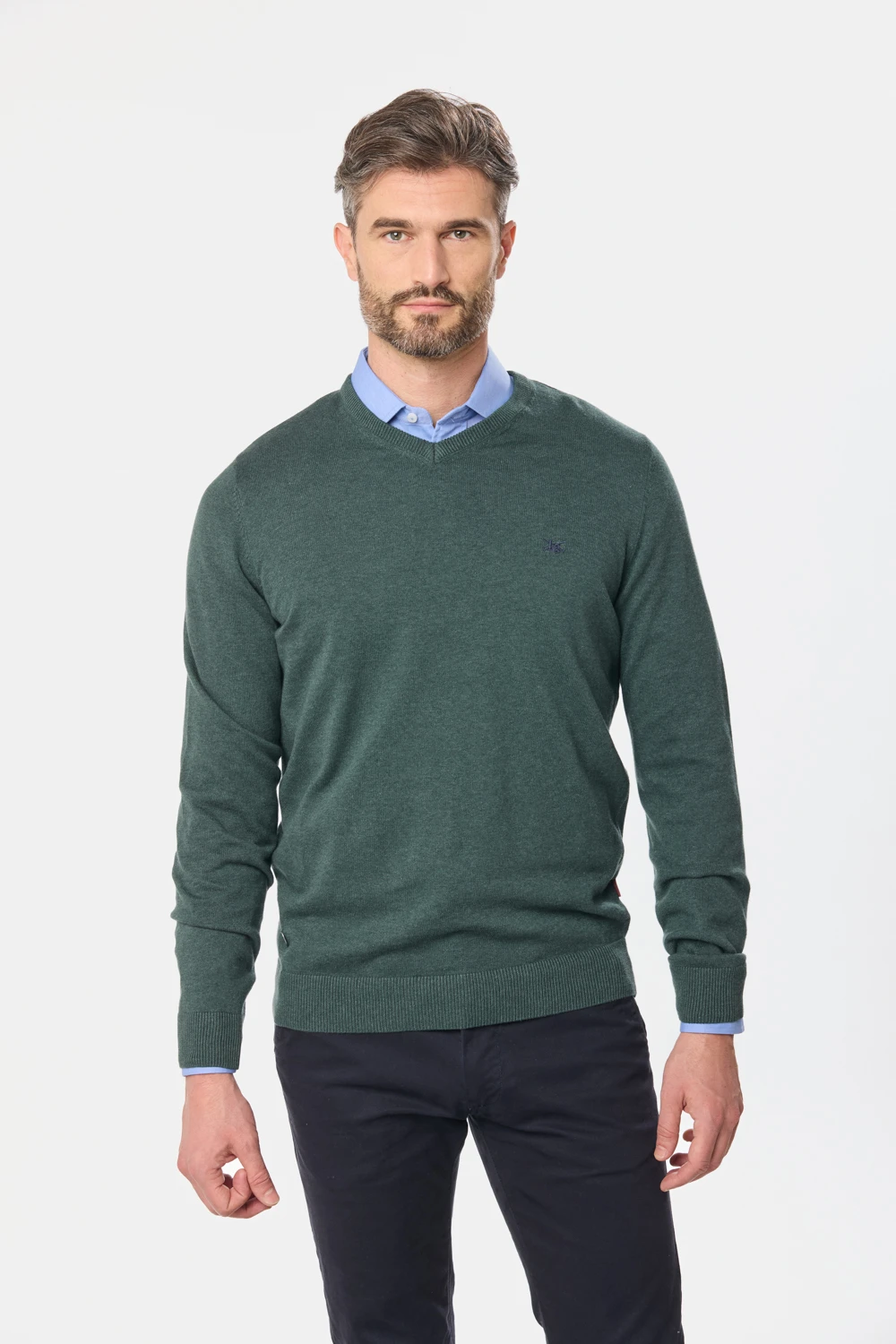 BUZO TEJIDO CUELLO EN V Verde Oscuro