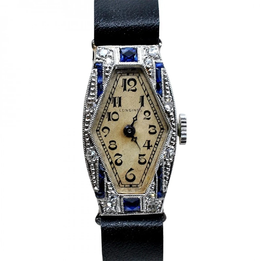Longines Lady Art Deco Platino, Diamantes Y Piedras Azules. Año 1929'S Calibre 745. Longines Lady Art Deco Platino, Diamantes Y Piedras Azules. Año 1929'S Calibre 745.