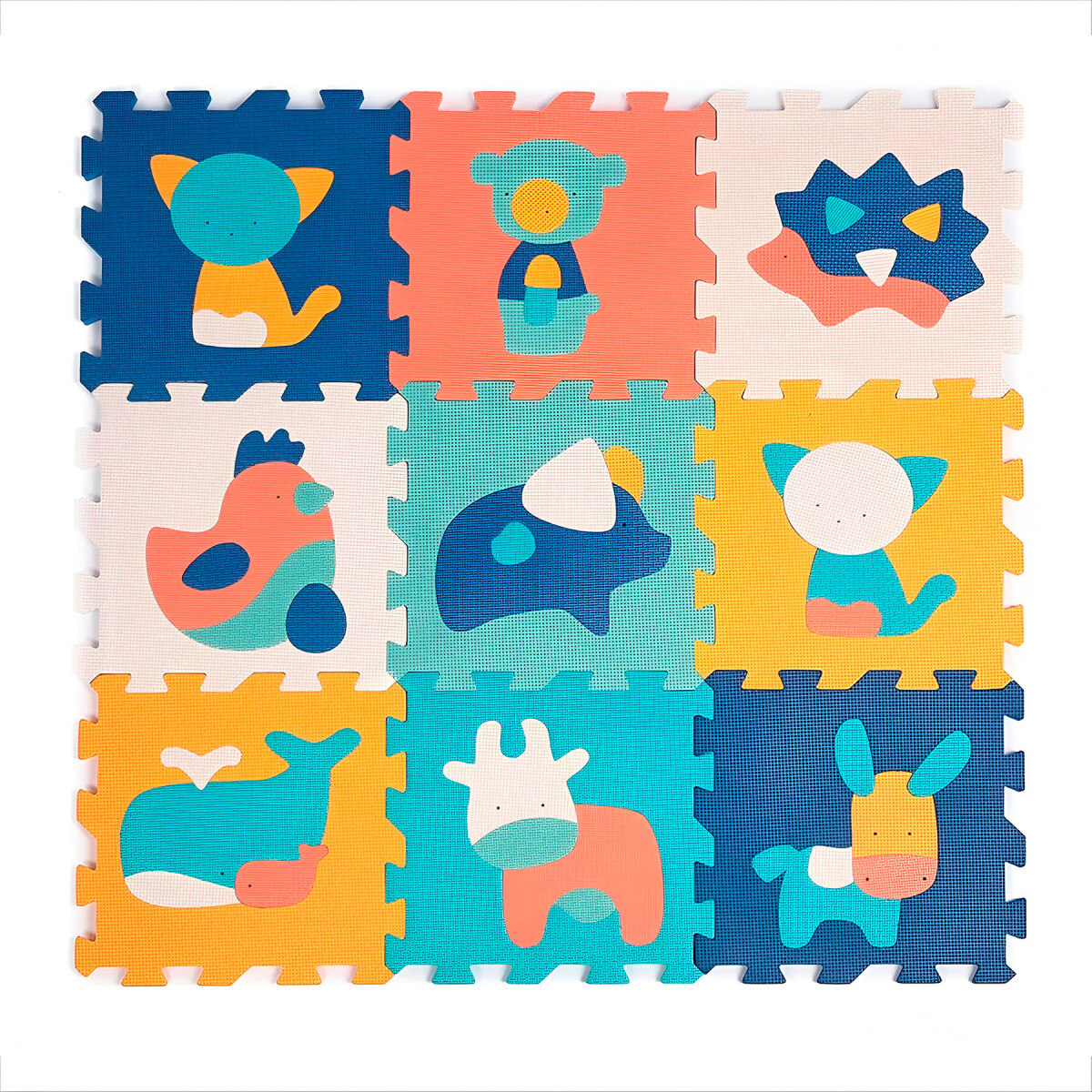 Alfombra goma eva piso encastrable 9 Uni Animales 90x90 cm - Color Azul 