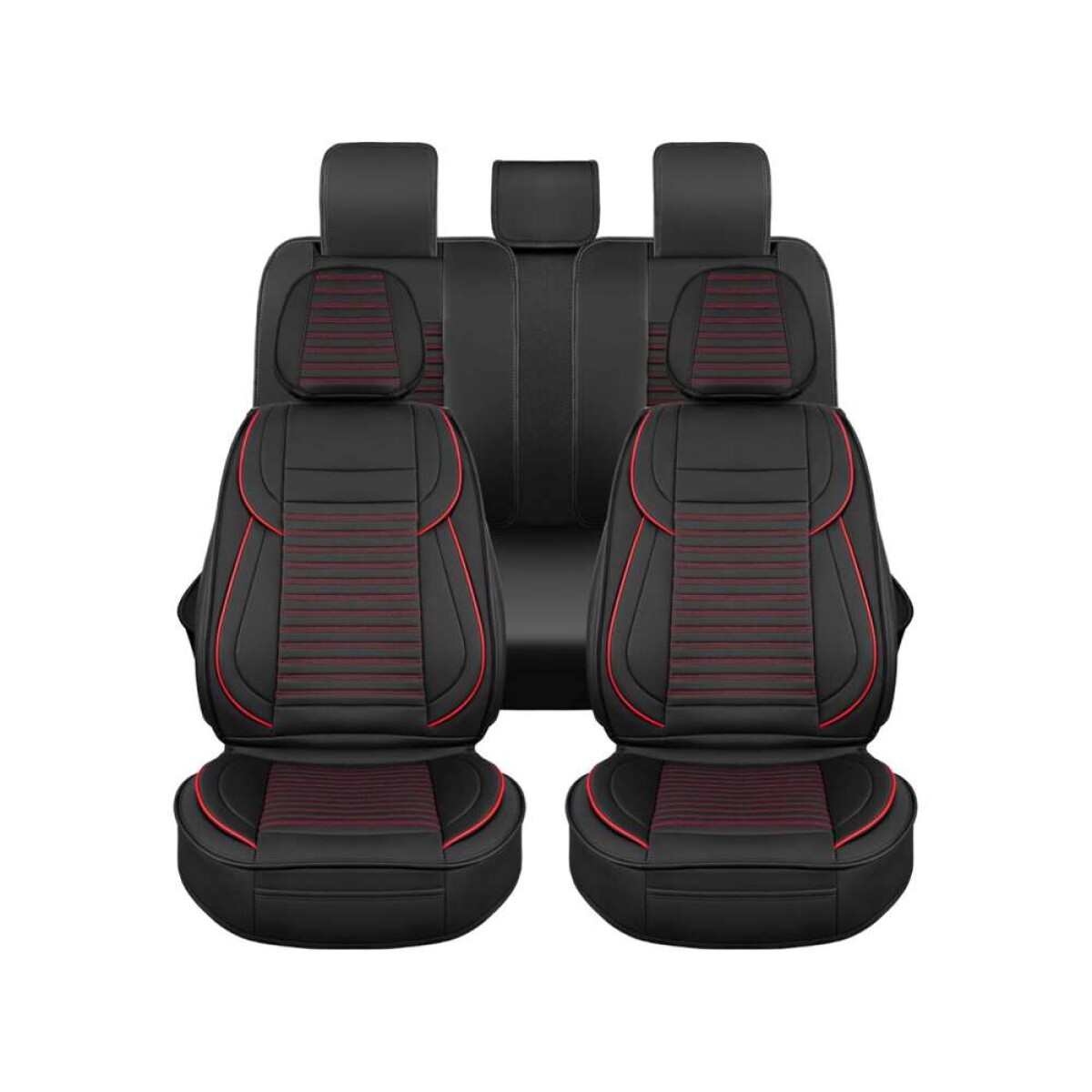 Cubreasientos Eco Cuero Negro Con Detalles Rojos - 11 Piezas 