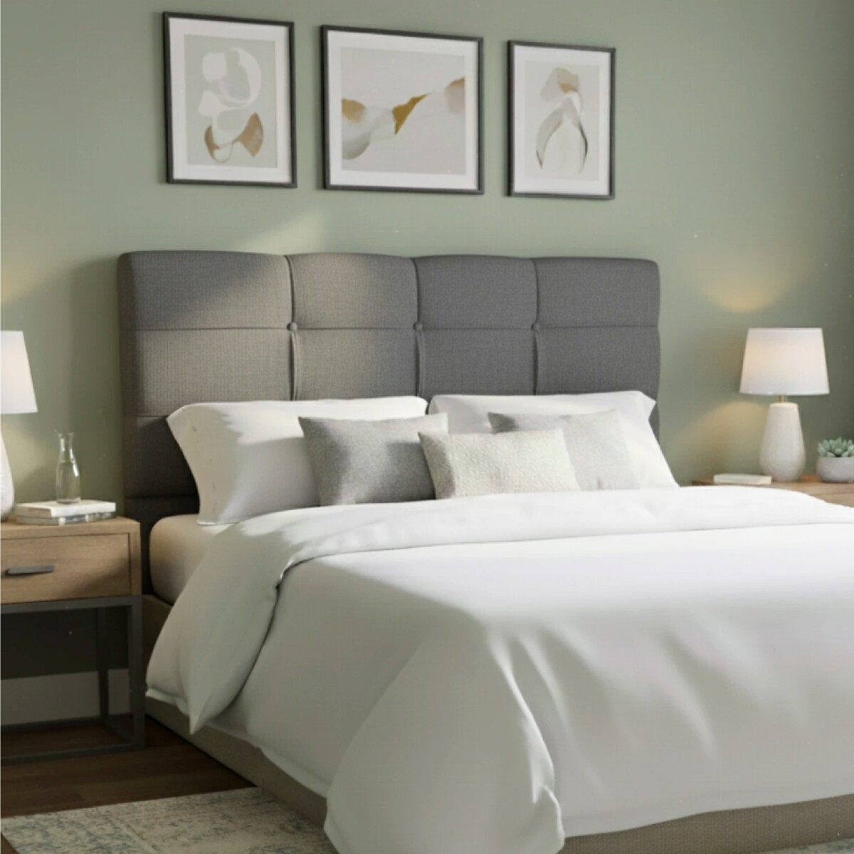 Respaldo 1 Plaza 1/2 Madera y Tela - London - Gris 