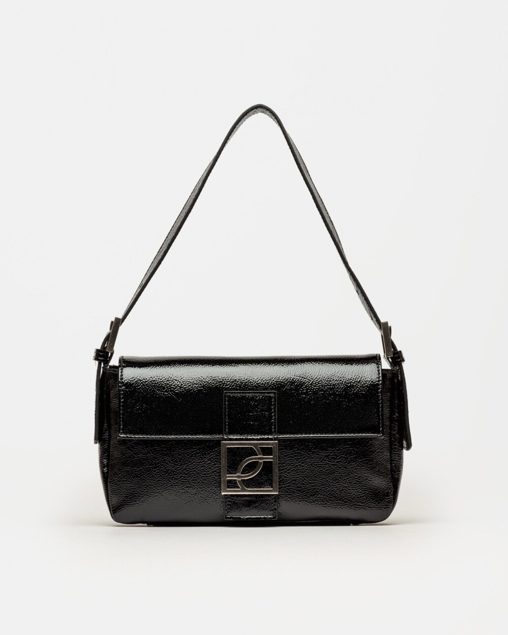Cartera al hombro Signature en cuero charol Negro