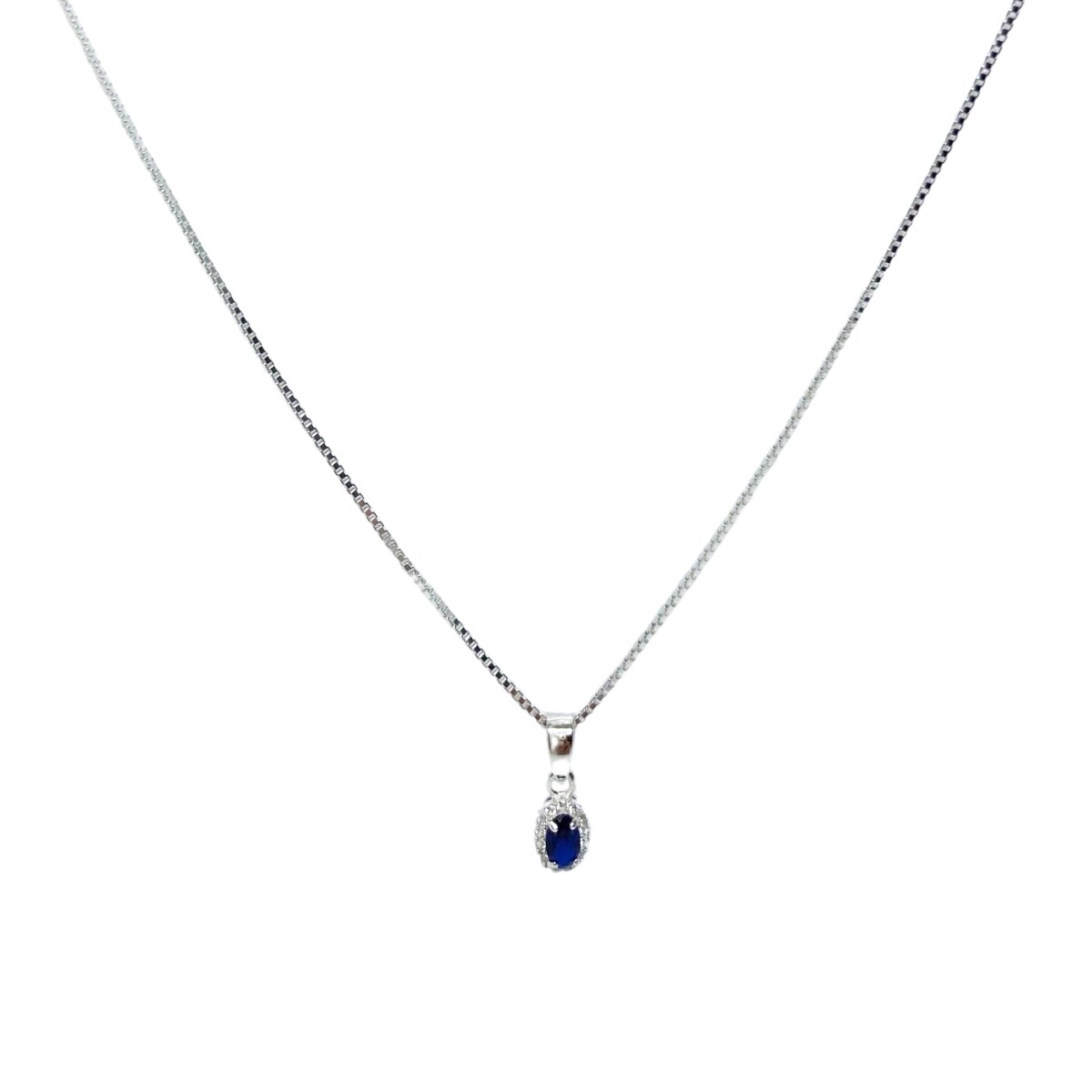CADENA TIPO VENECIANA DE PLATA CONJ/DIJE OVAL MINI C/CIRCONIA PEQUEÑA AZU 
