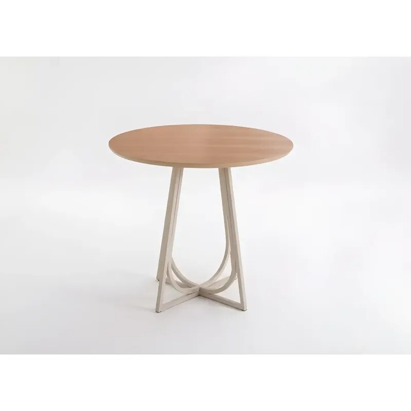 MESA COMEDOR REDONDA - TAPA MADERA CLARA - PIE EN METAL BLANCO OPACO - 70cms MESA COMEDOR REDONDA - TAPA MADERA CLARA - PIE EN METAL BLANCO OPACO - 70cms