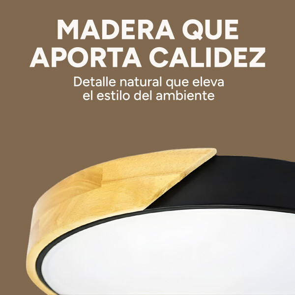 Plafón Led Techo 24 Cm Madera Luz Cálida 24W Moderno Nórdico Color Negro