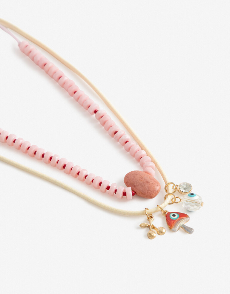 Collares Cortos Piedra Set Collares Beads Y Dijes - Dorado