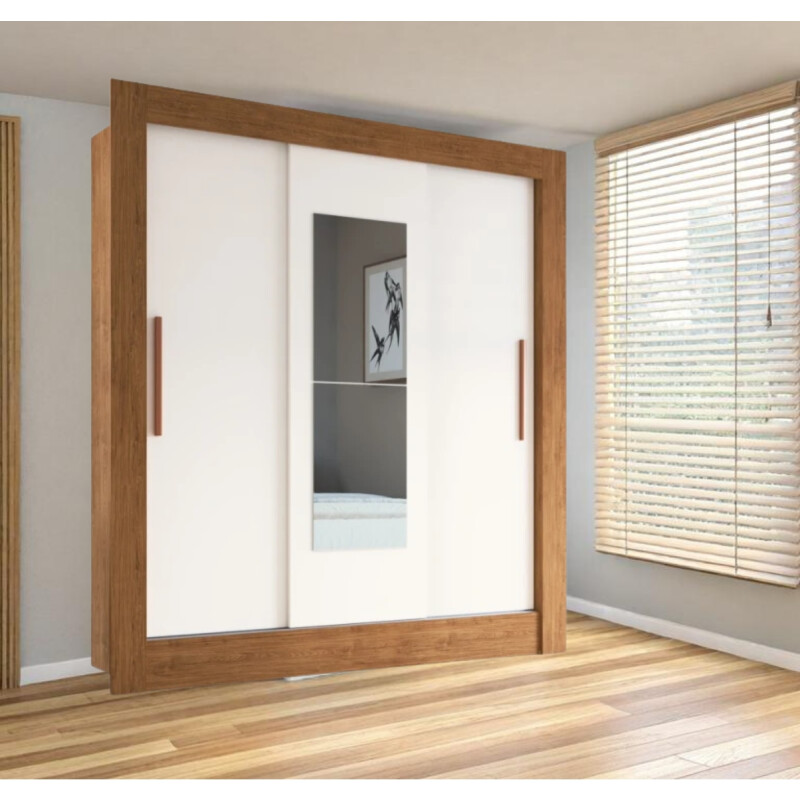 Placard Ropero 3 Puertas Corredizas Dormitorio Con Espejo Marrón