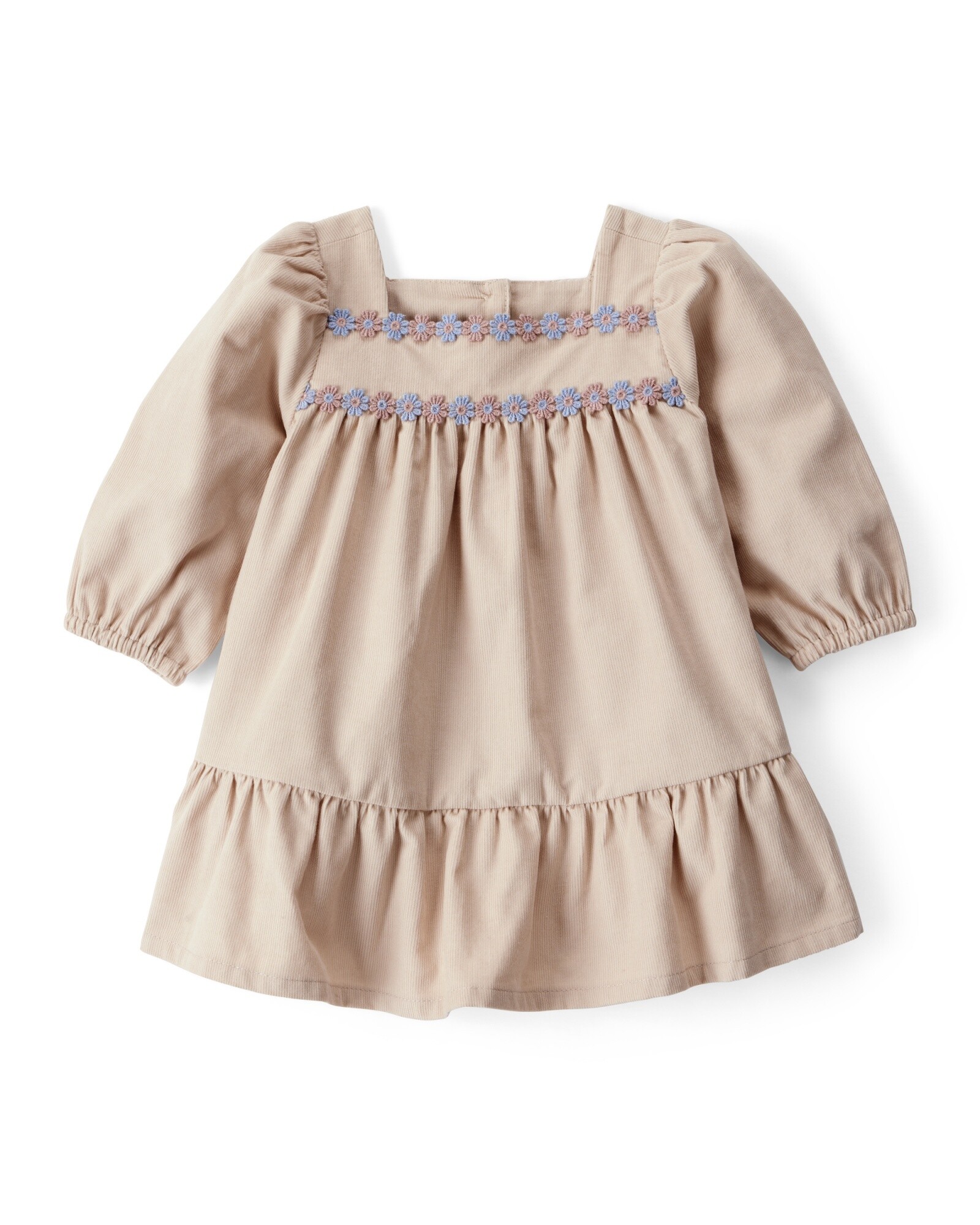 Vestido de pana, con bordado floral Sin color