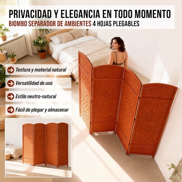 Biombo Divisor Separador Ambientes 4 Paneles Rattan 180m Rattan Imback Color Marron Cedro Biombo Divisor Separador Ambientes 4 Paneles Rattan 180m Rattan Imback Color Marron Cedro