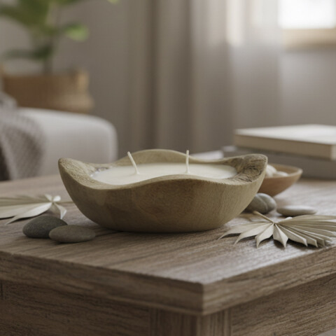 Vela Ovalada con Soporte de Madera 17 x 10 cm U