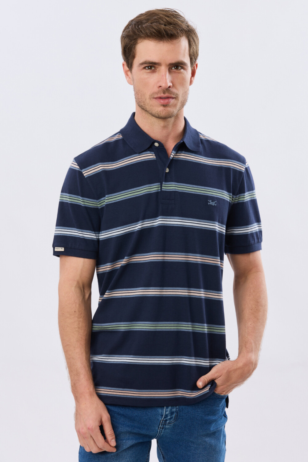 REMERA POLO RAYADA JERSEY Azul