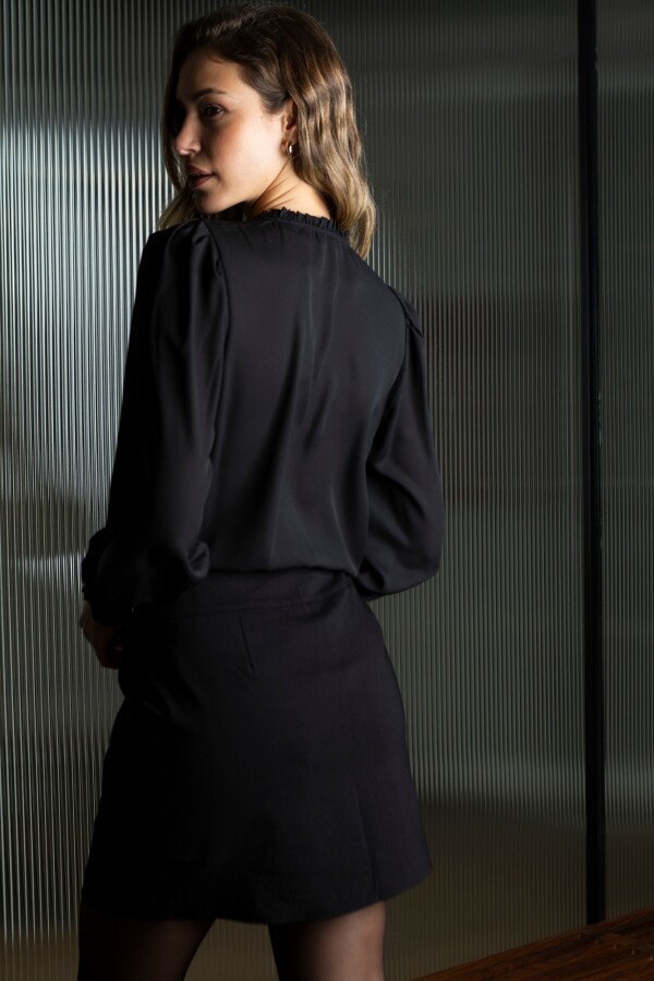 Blusa Gasa Frunces NEGRO