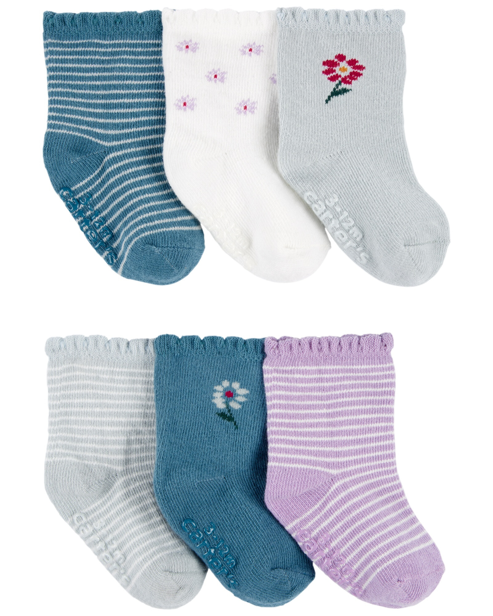 Pack seis pares de medias de algodón, diseño floral Pack seis pares de medias de algodón, diseño floral