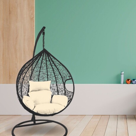 Hamaca nido colgante c/base metal y apoya pie jardín Negro/Crema