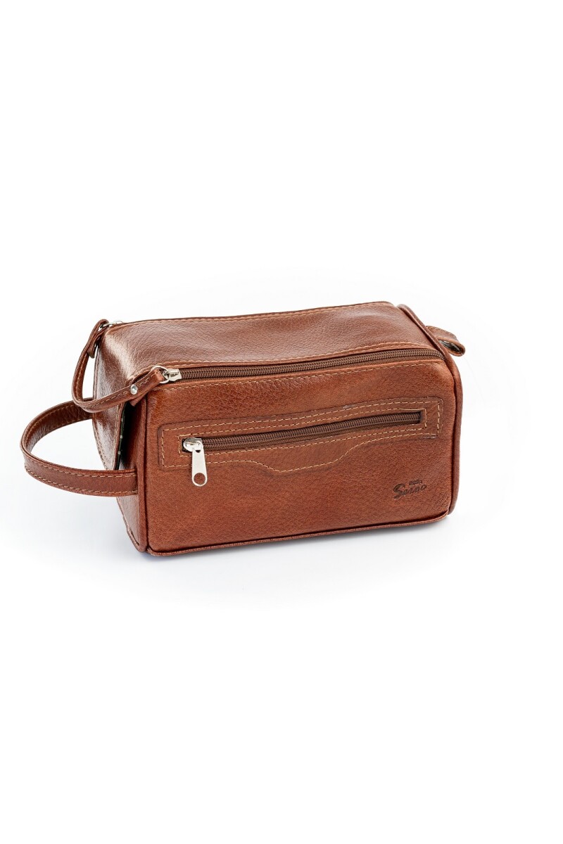 Neceser de cuero doble cierre Marron claro