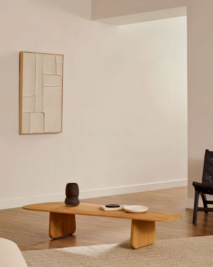 Mesa de centro Pirita de madera maciza de roble con acabado natural 146 x 56,5 cm FSC 100%