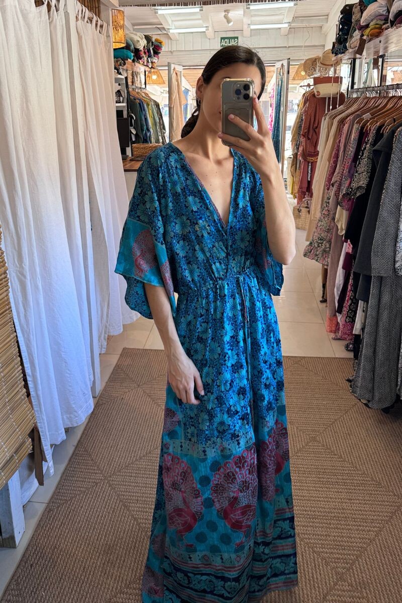 Vestido Manu de seda - Tonos azules y petròleo 