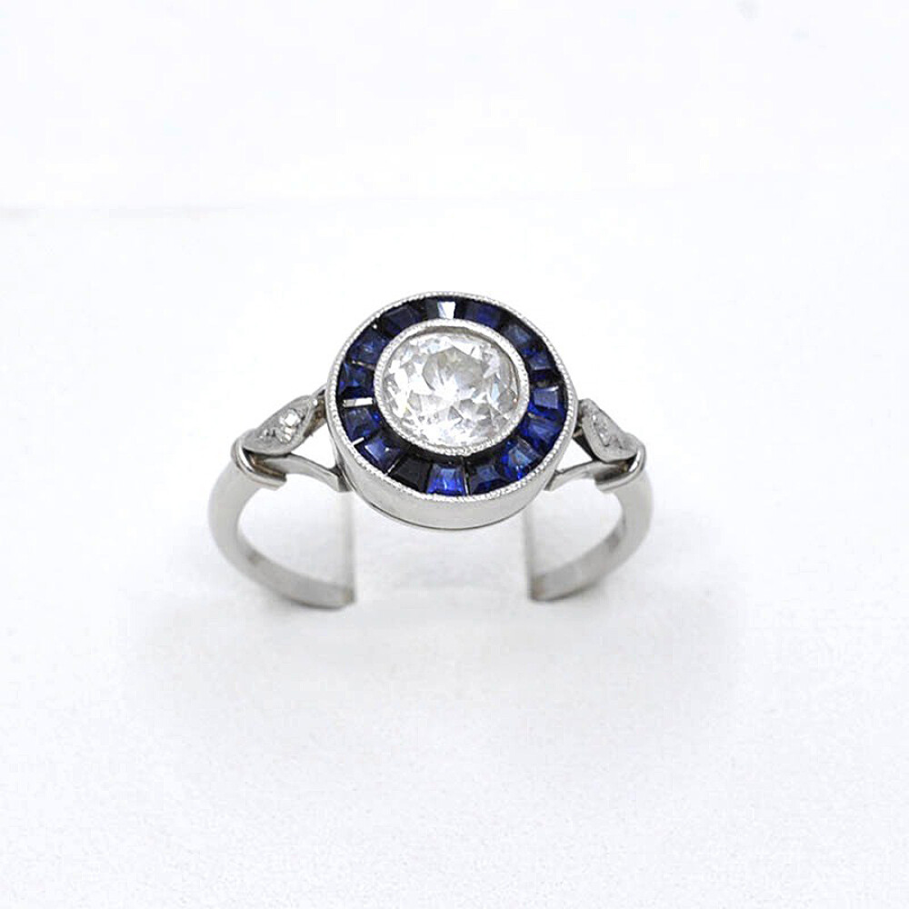 Anillo Platino, Brillantes Y Zafiros Sinteticos Anillo Platino, Brillantes Y Zafiros Sinteticos