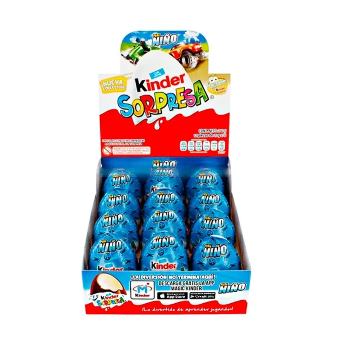Pack X12 Huevos Kinder Sorpresa Chocolate - AZUL 