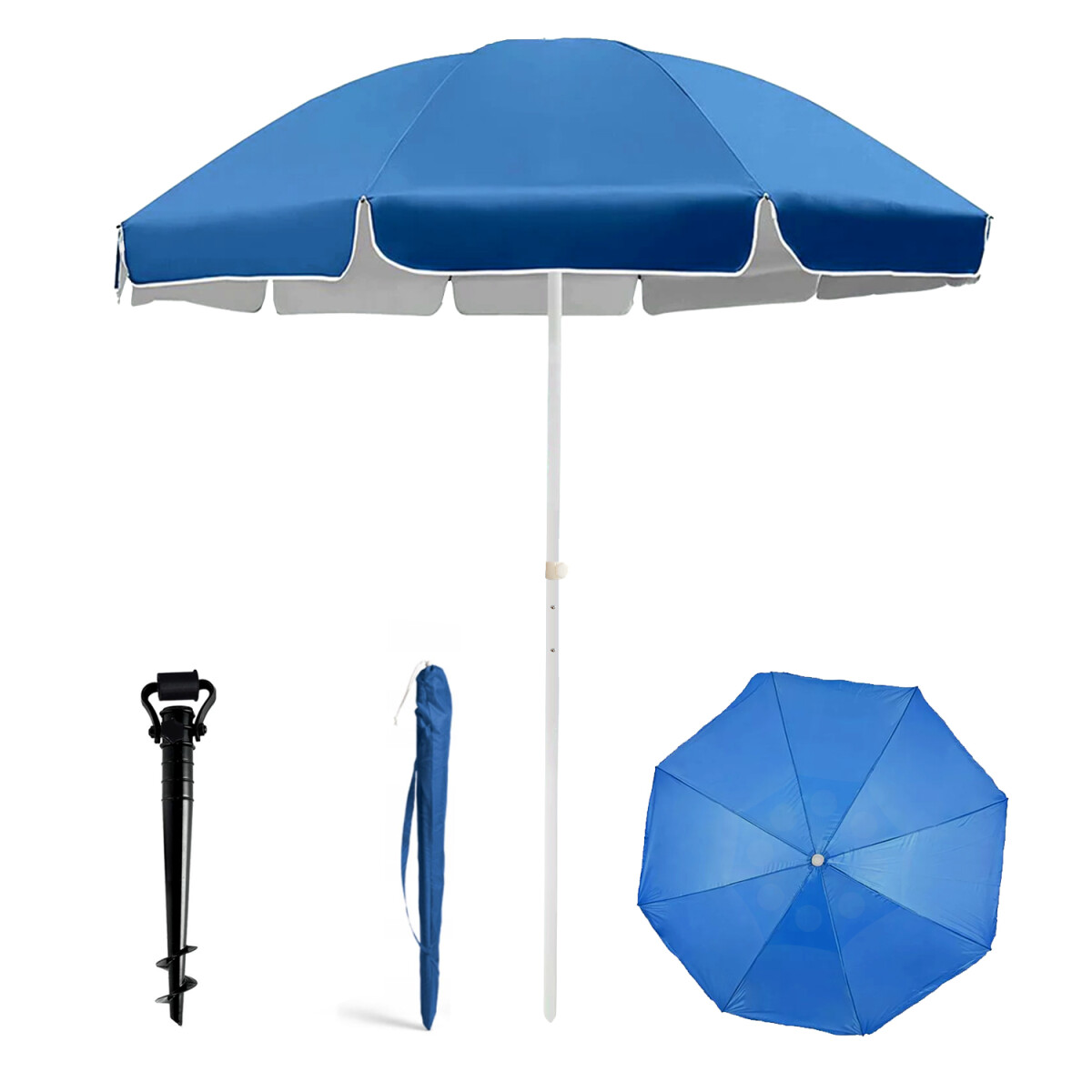 Combo Sombrilla Azul de Playa con Protección UV + Base Ancla Espiral - IMBACK 
