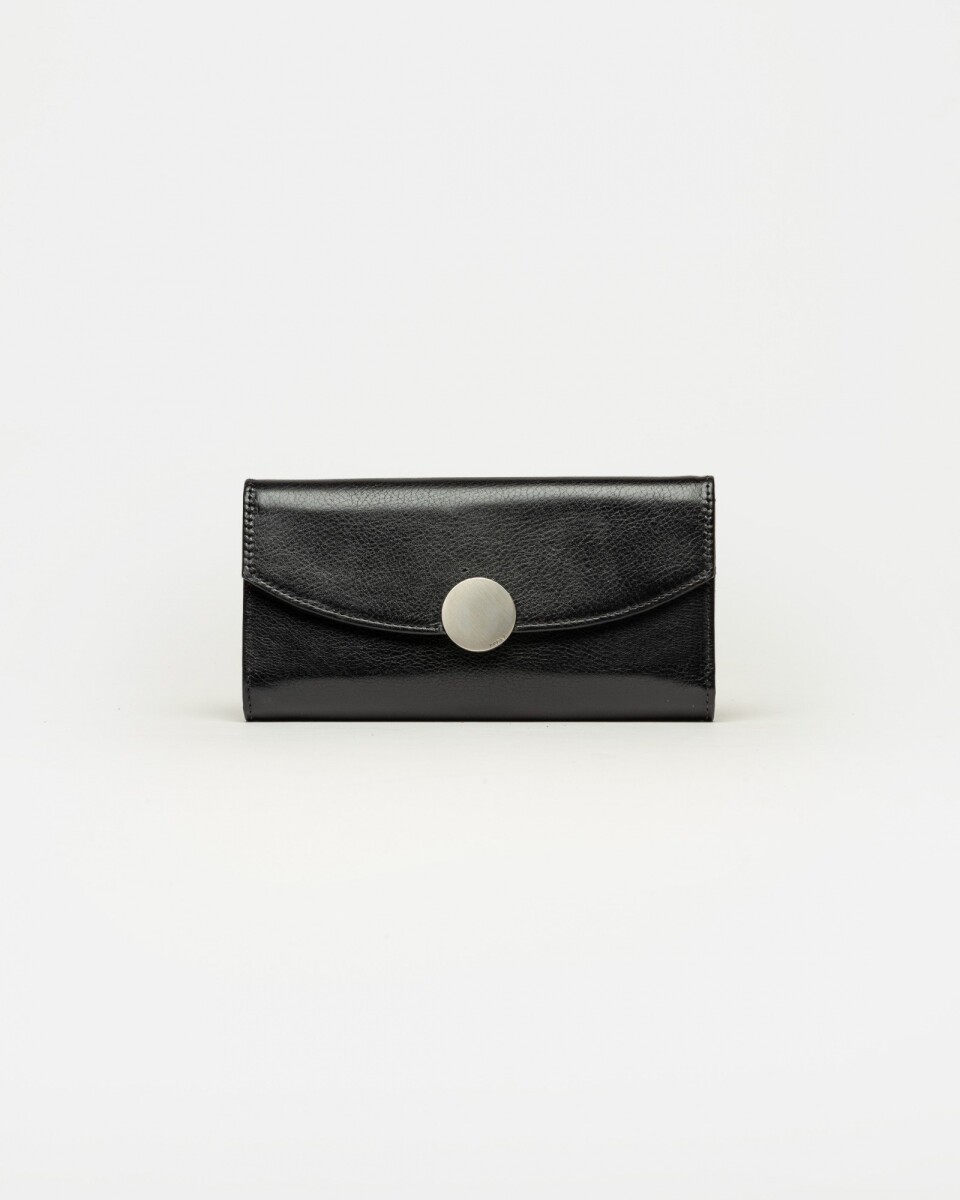 Billetera The Circle en cuero liso satinado - Negro 