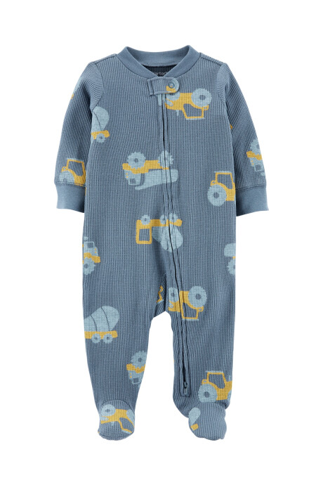 Pijama una pieza de algodón térmico con pie y diseño tractor Sin color