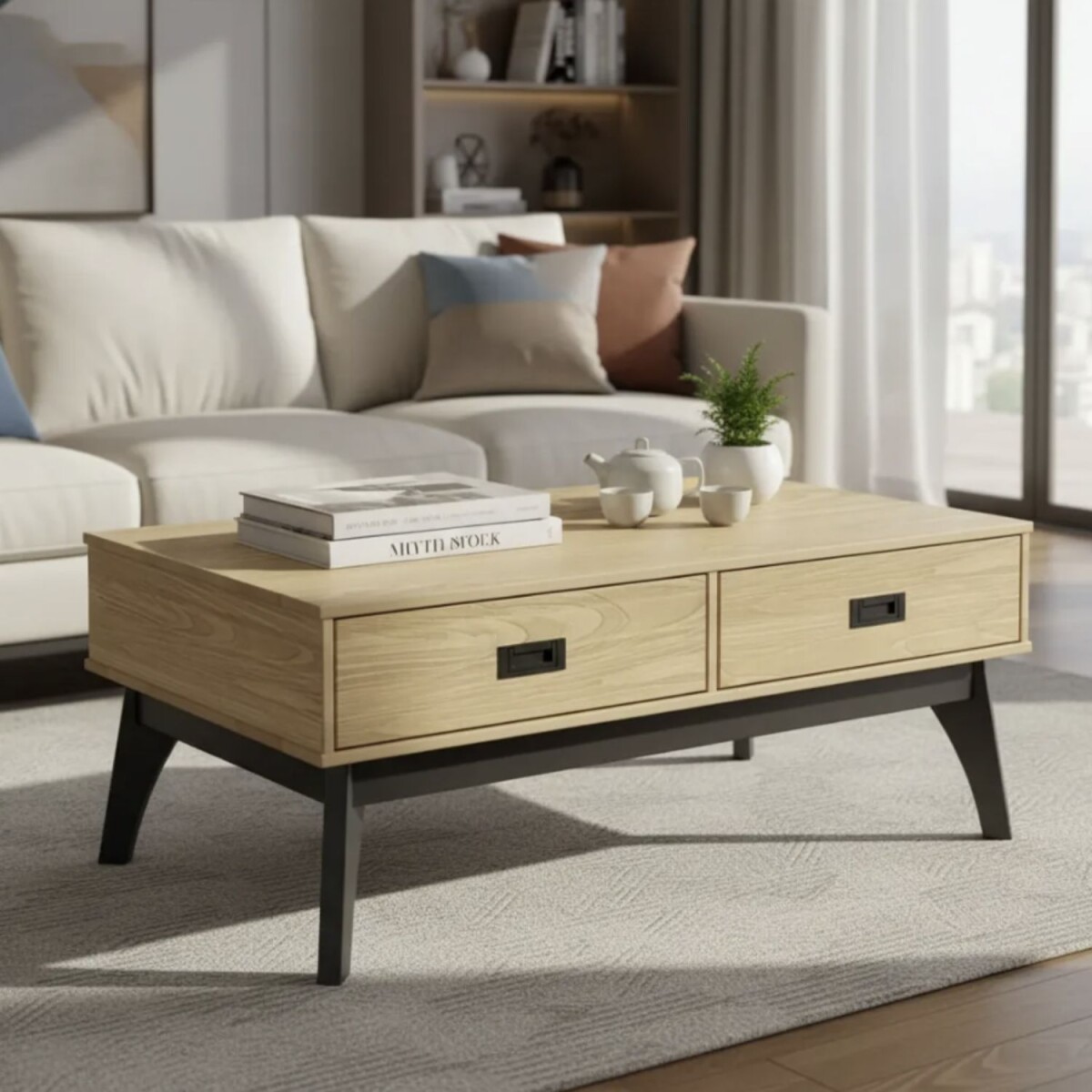 Mesa Ratona de Centro Living Lumax 2 Cajones 100% Madera Maciza 