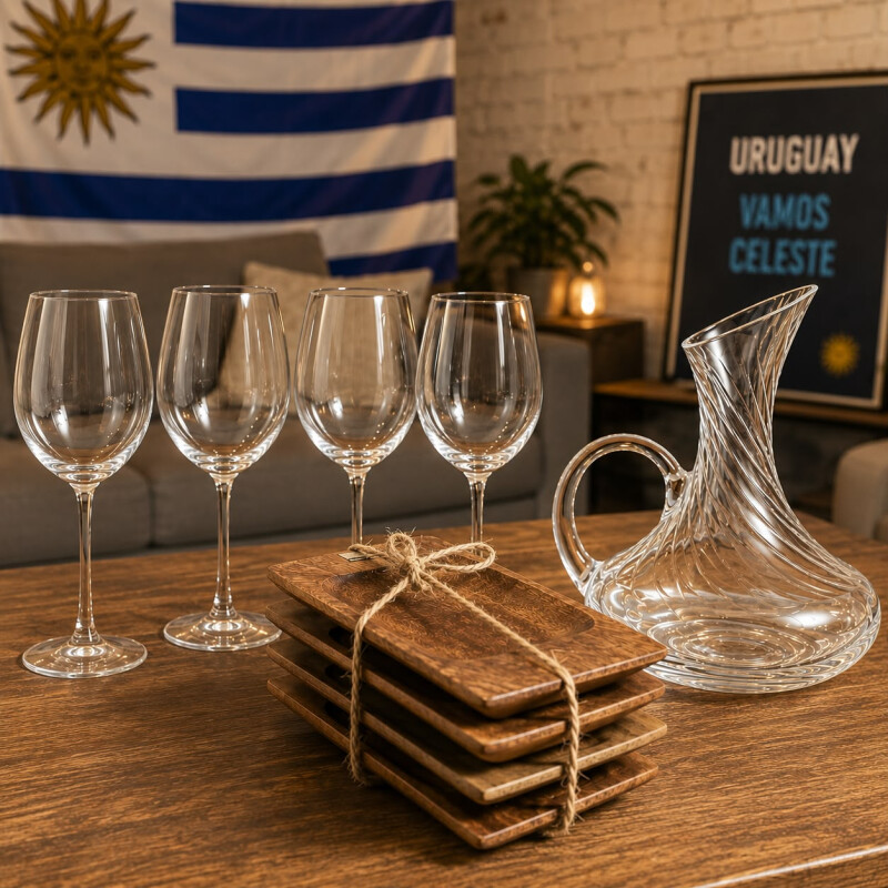 Combo Josema Decantador de Vino, Set de 4 copetineros en Bambú y Set de 4 Copas de Vino Combo Josema Decantador de Vino, Set de 4 copetineros en Bambú y Set de 4 Copas de Vino