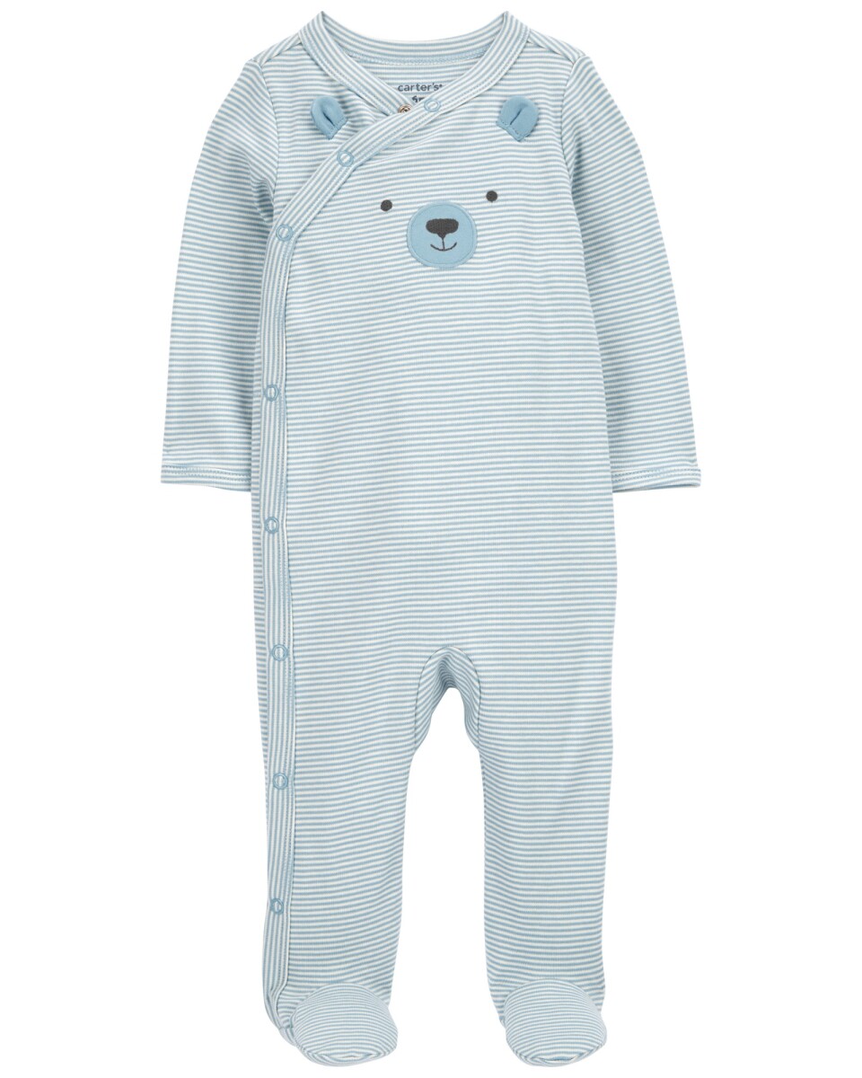 Pijama uno pieza de algodón, con pie, diseño osito 